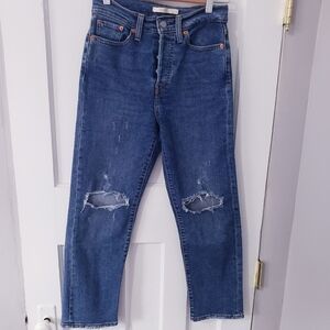 Levi's High Rise Ankle Wedgie Straight Leg Distressed Denim Med Wash Jean Sz 25
